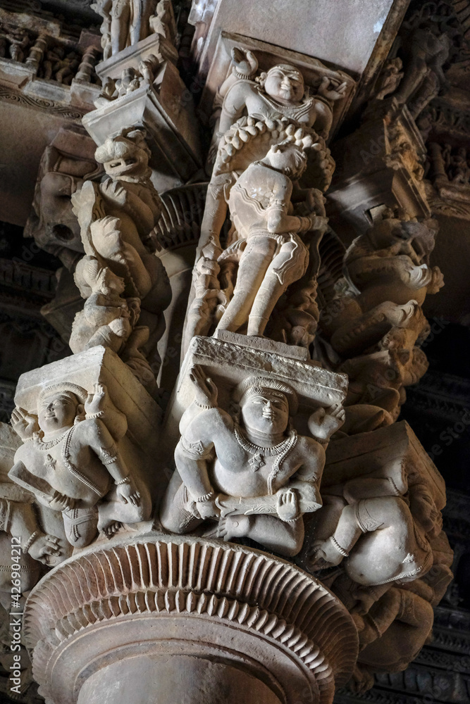 Detail of the Lakshmana Temple in Khajuraho, Madhya Pradesh, India. Forms part of the Khajuraho Group of Monuments, a UNESCO World Heritage Site. Detail of the Lakshmana Temple in Khajuraho, Madhya Pradesh, India. Forms part of the Khajuraho Group of Monuments, a UNESCO World Heritage Site.