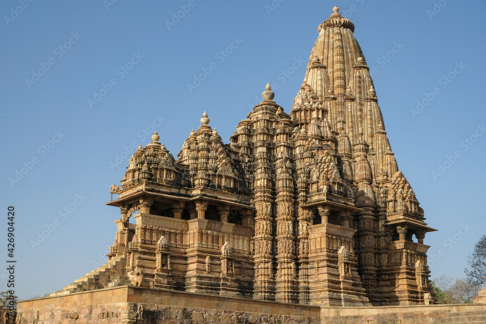 The Kandariya Mahadev Temple in Khajuraho, Madhya Pradesh, India. Forms part of the Khajuraho Group of Monuments, a UNESCO World Heritage Site.