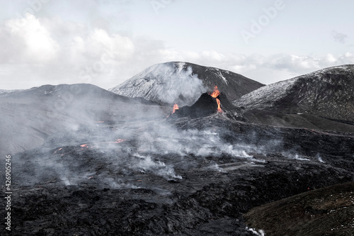 Volcanic eruption in Iceland at Geldingadalur valley in southvest Iceland