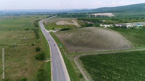 Aerial view of a vineyard on a hillside