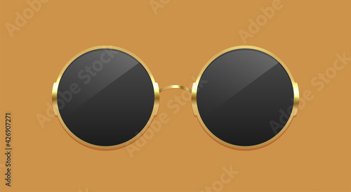 Black gold-rimmed sunglasses. Сircle sunglasses. Realistic vector illustration.