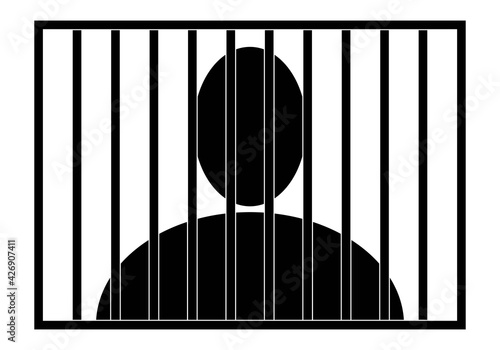 Persona en la cárcel detrás de los barrotes. Prisionero. En la celda