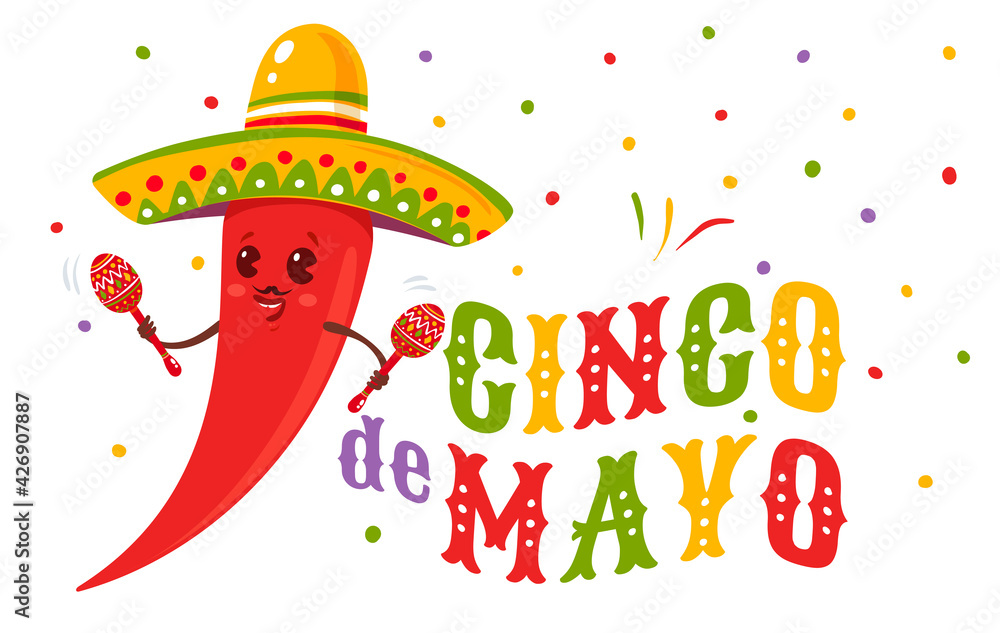 Vector illustration of chili in sombrero for Cinco de mayo festival. Vector illustration of chili in sombrero for Cinco de mayo festival.