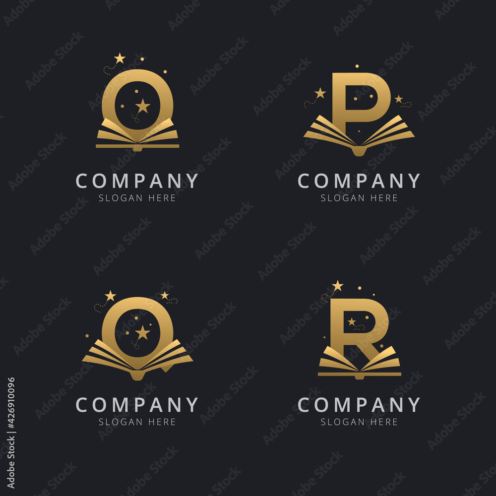 Naklejka premium Letter O P Q and R gold with abstract book logo template