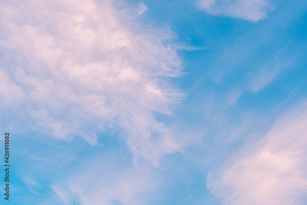 Blue sky with lush, white clouds.