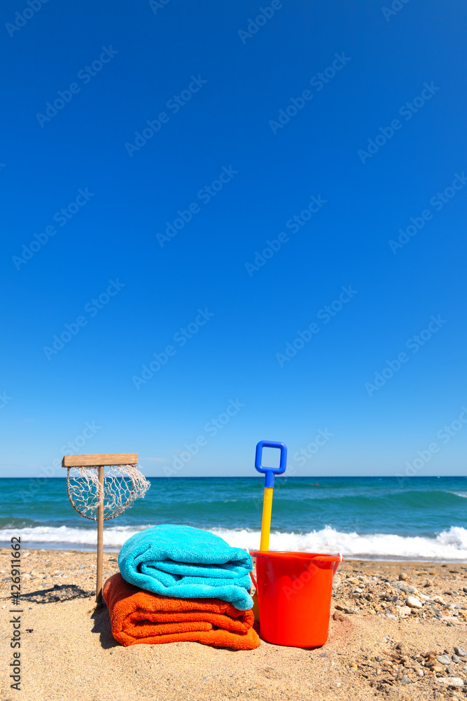 Beach towels and toys for summer vacation Beach towels and toys for summer vacation