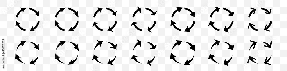 Set of black circle arrows on transparent background Set of black circle arrows on transparent background