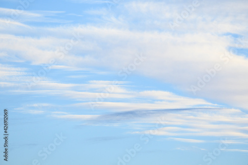 Light and airy cloudscape, white clouds and blue sky as a nature background 