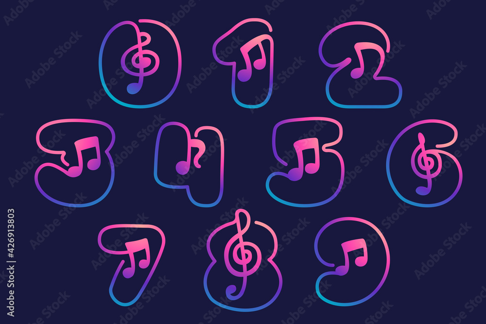 Numbers set with musical note. Numbers set with musical note.