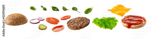 Φωτογραφία Delicious burger ingredients isolated on white background