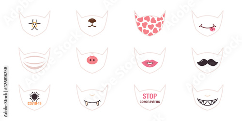 Novel coronavirus 2019-nCoV , pattern designs for protective fabric face masks. Concept of coronavirus masks vector illustration pattern. Mask patterns set