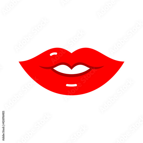 A kiss on the lips. Vector patch, sticker on white. Cool sexy red kissed. Selfie cartoon Sign for print, in comics, fashion, pop art, retro style 80s 90s