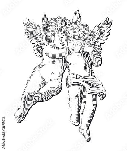 Two flying vintage little Angels