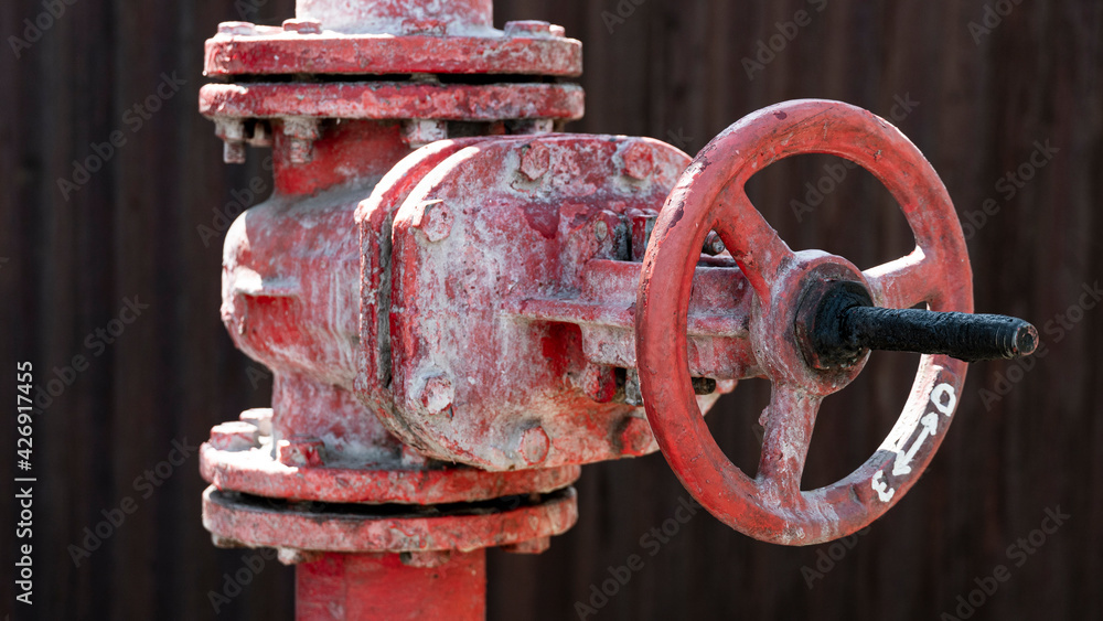 old valve. gas pipeline concept. old oil pipeline shut-off valve Stock ...