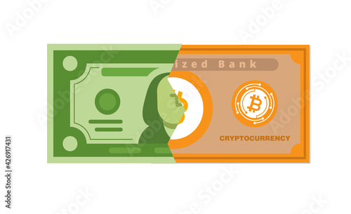 Illustration banknotes exchange bitcoin and dollar concept vector 