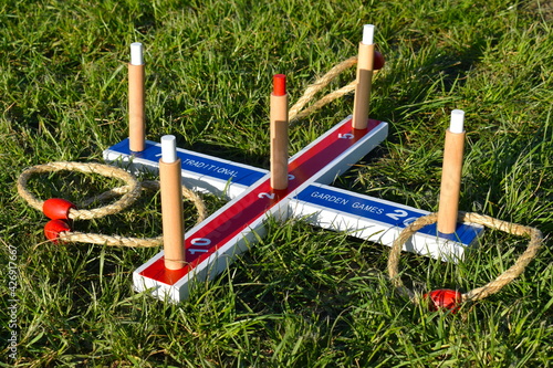 Quoits is a game set that makes great gift and is perfect for taking away on holiday Pitch length is 6 strides from the start line behind which throwing takes place The quoit base should stand as an x