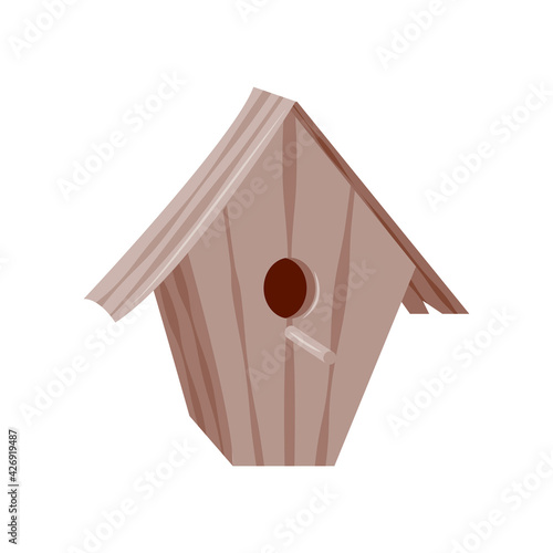 Brown wooden birdhouse illustration isolated on white background