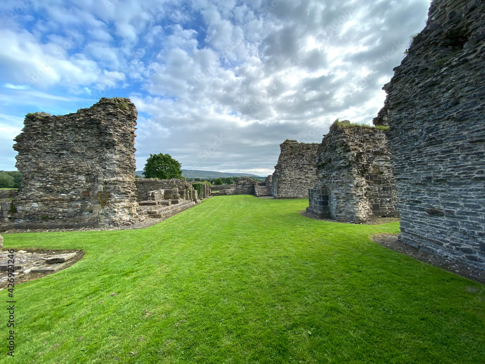 Old stone Abbey ruins, in the village of Sawley, Bolton by Bowland, UK

