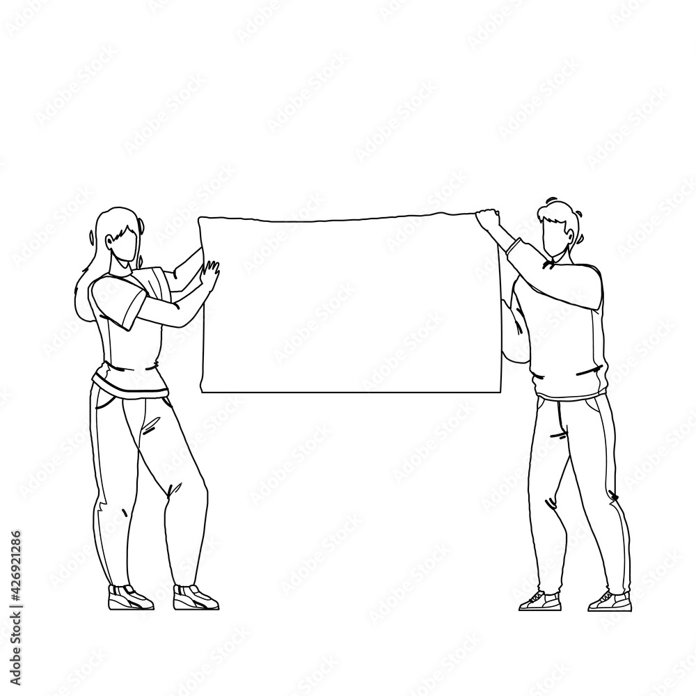 Demonstration Blank Canvas Hold Protesters Black Line Pencil Drawing Vector. Demonstration Poster Holding Young Man And Woman Activists On Street Strike. Characters People Public Protest Illustration Demonstration Blank Canvas Hold Protesters Black Line Pencil Drawing Vector. Demonstration Poster Holding Young Man And Woman Activists On Street Strike. Characters People Public Protest Illustration