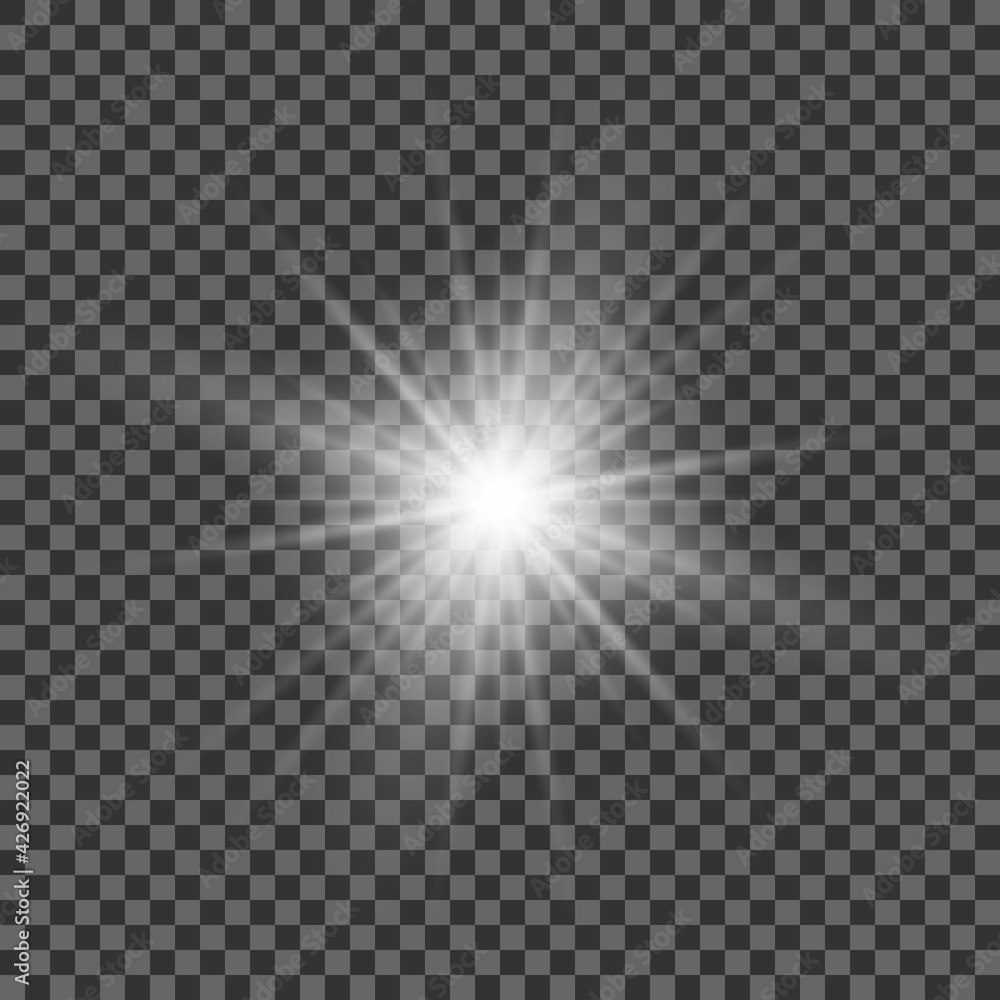 White beautiful light explodes with a transparent explosion. Vector, bright illustration for perfect effect with sparkles. Bright Star. Transparent shine of the gloss gradient, bright flash. White beautiful light explodes with a transparent explosion. Vector, bright illustration for perfect effect with sparkles. Bright Star. Transparent shine of the gloss gradient, bright flash.
