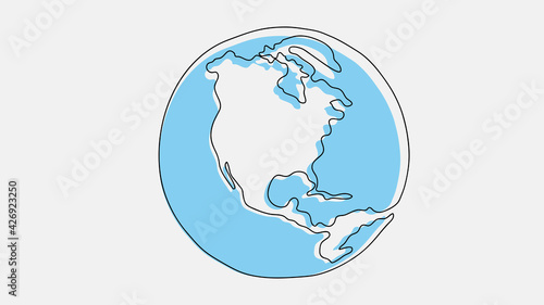 Earth Day concept, world map outline continuos, vector illustration, isolated on white background