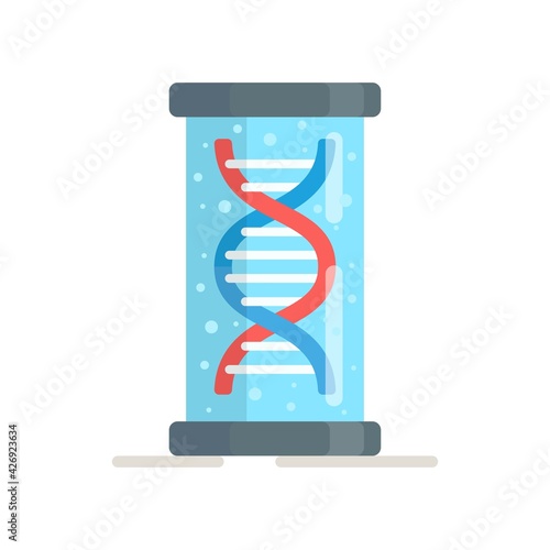 Vector illustration of dna in a liquid capsule. Checking the compatibility test. The modern simple flat sign of the evolution of life is isolated. Chromosome logo.