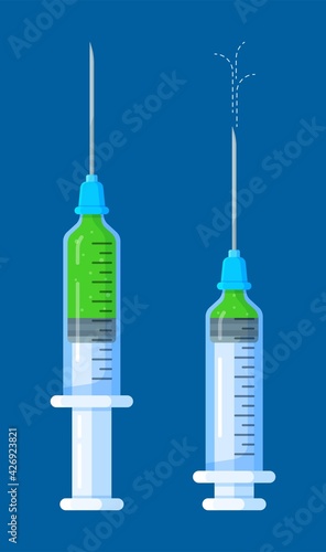 syringe The vaccine is in syringes. Vector illustration of a background image. Virus test. Medicine, hospital, help, test, physical examination.