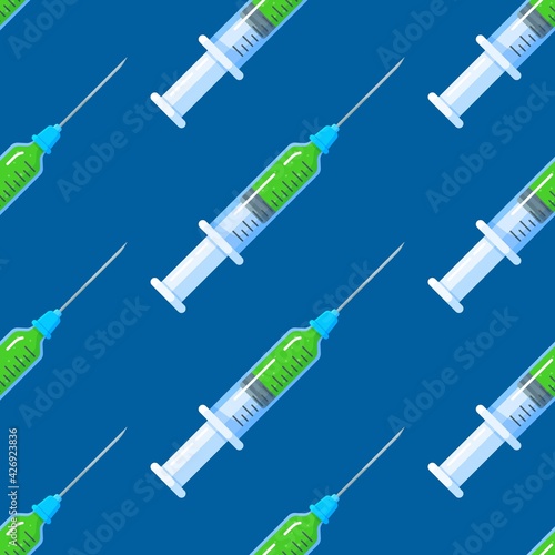 WPattern of isolated syringes with anesthesia. Vector illustration of preparation for an injection or surgery. Seamless drawing on blue background.