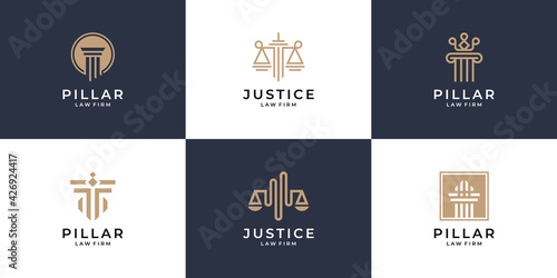 Set of minimalist justice and pillar logo design