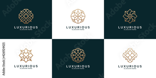 Floral ornament logo and icon set. Abstract beauty flower logo design collection.	