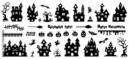 Set of halloween icons. Halloween haunted house isolated on a white background. Vector illustration