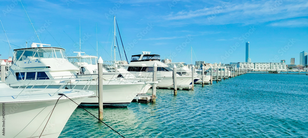 Fototapeta premium Atlantic City, USA - March 26, 2021: Kammerman's Marina, Golden nugget. Image 