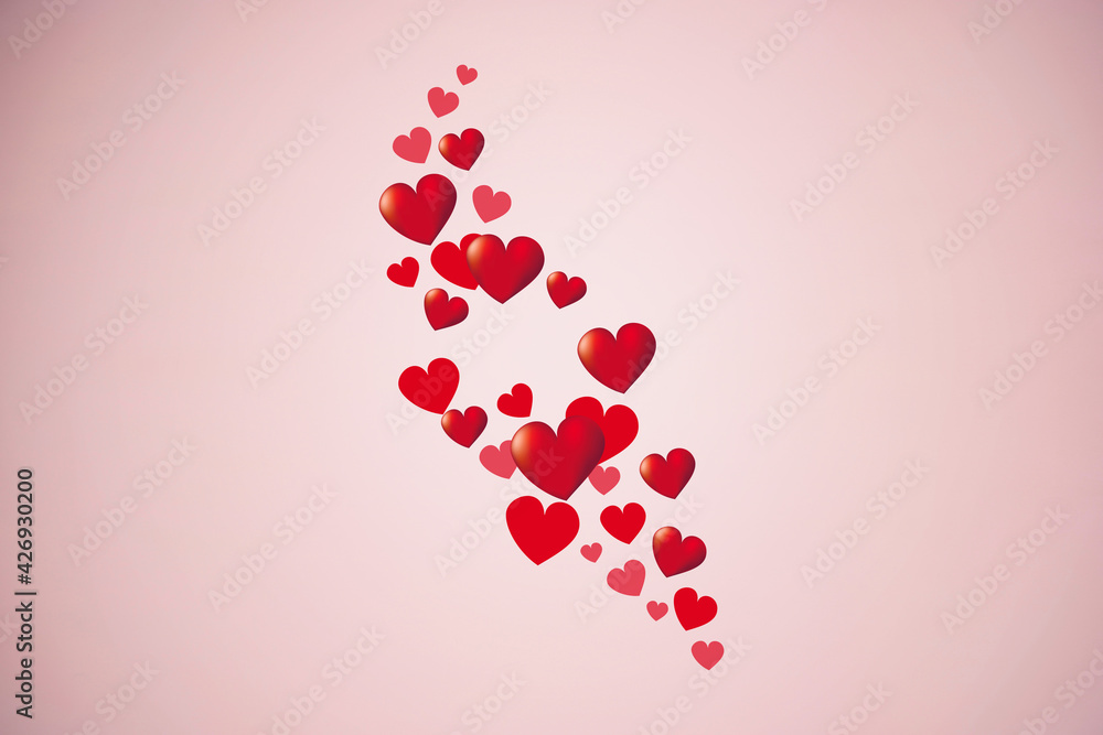 Red hearts isolated on pink background. Red hearts isolated on pink background.