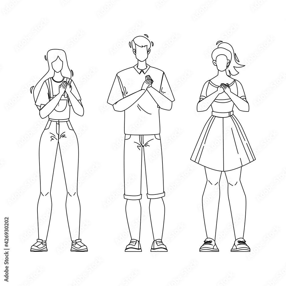 Honesty People Group With Hands On Chest Black Line Pencil Drawing Vector. Honesty Young Man And Women With Grateful Gesture Tell Truth. Friendly Characters Swear Or Promises Something Illustration Honesty People Group With Hands On Chest Black Line Pencil Drawing Vector. Honesty Young Man And Women With Grateful Gesture Tell Truth. Friendly Characters Swear Or Promises Something Illustration