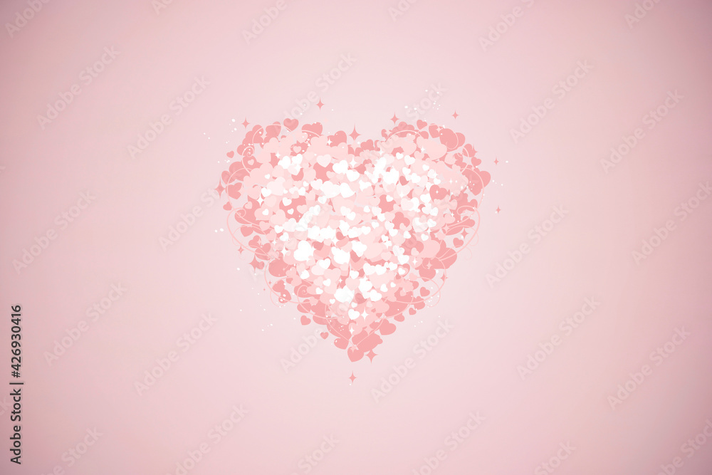 Red hearts isolated on pink background.