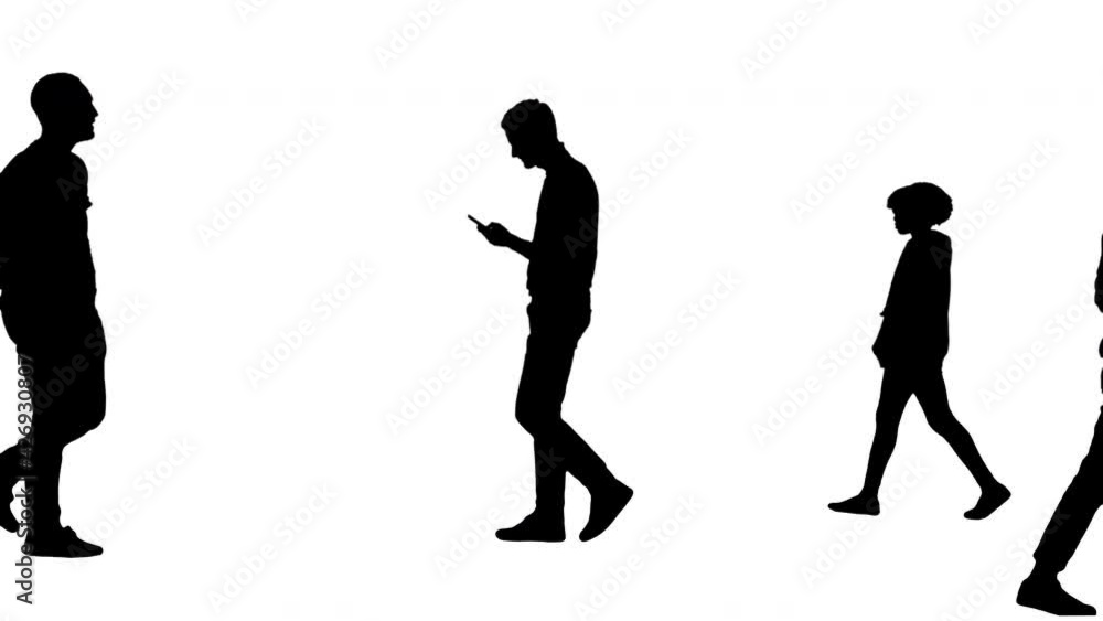 Silhouette Big city life concept. Rush hour, people crossing the street, drinking coffee, hurrying, walking, talking, texting messages Silhouette Big city life concept. Rush hour, people crossing the street, drinking coffee, hurrying, walking, talking, texting messages