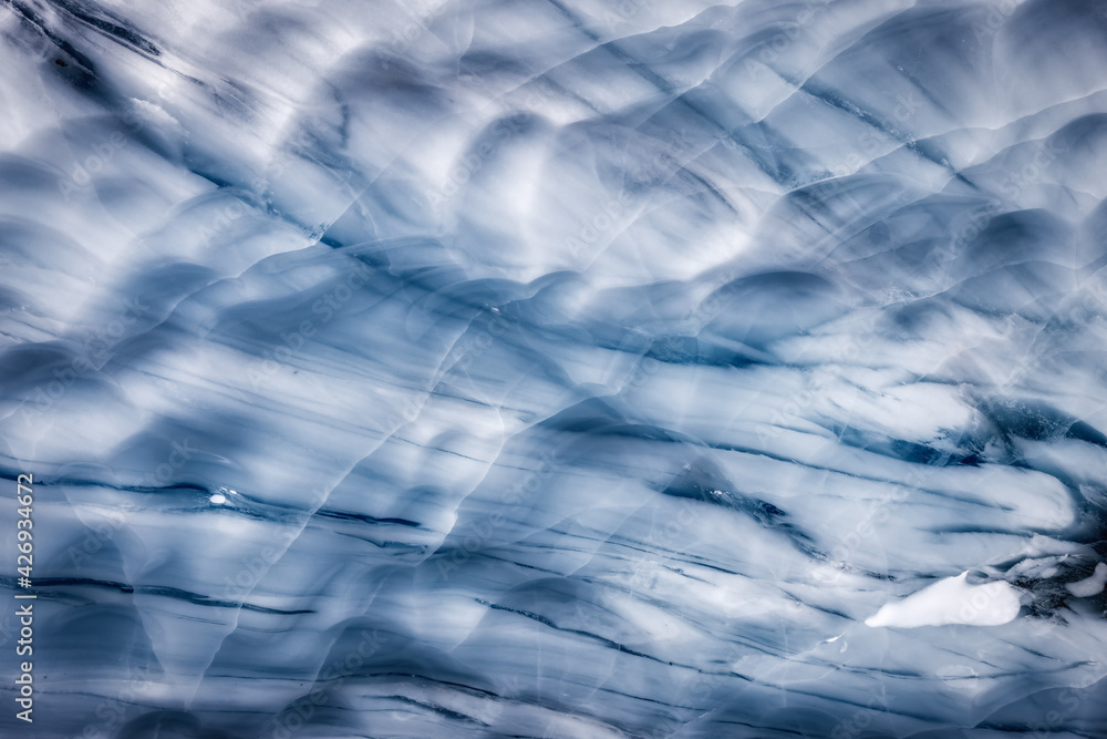 Beautiful View of the Ice Cave in the Alpines on top of Blackcomb Mountain. Abstract Nature Artistic Background. Whistler, British Columbia, Canada.