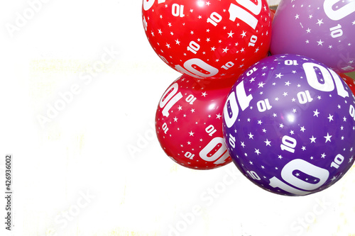 Принти на полотні white background with colorful balloons with stars and the number 10, birthday b
