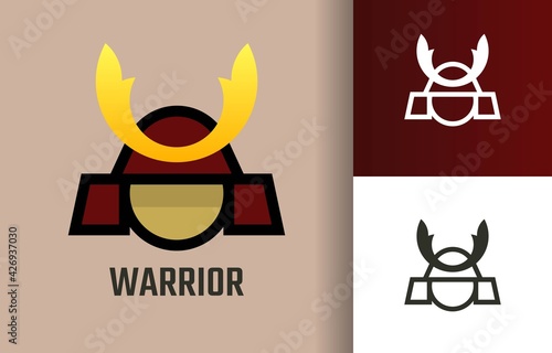 Samurai helmet with warrior of japanese people logo company, logo vector template design. Ready to use, easy for edit.