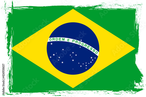 Flag of Brazil, banner with grunge brush