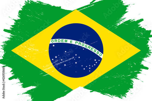 Flag of Brazil, banner with grunge brush