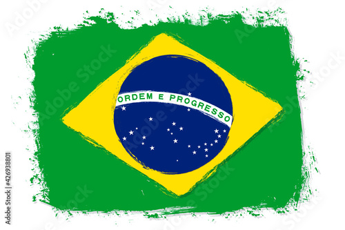 Flag of Brazil, banner with grunge brush