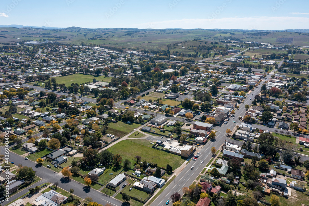 Aerial view of the central western country town of Blayney, New South Wales, Australia. Aerial view of the central western country town of Blayney, New South Wales, Australia.