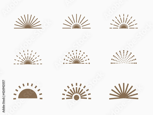 isolated simple retro monochrome sunray  sunshine  beam lines  sunburst  rays in a half elements for background  pattern  banner  label  texture etc. vector design. 