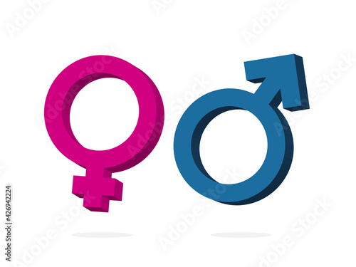 isolated gender, pink women and blue man symbols, icons, infographic, paperwork, 3D vector design