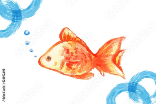 優しい手描きの水彩の金魚イラスト