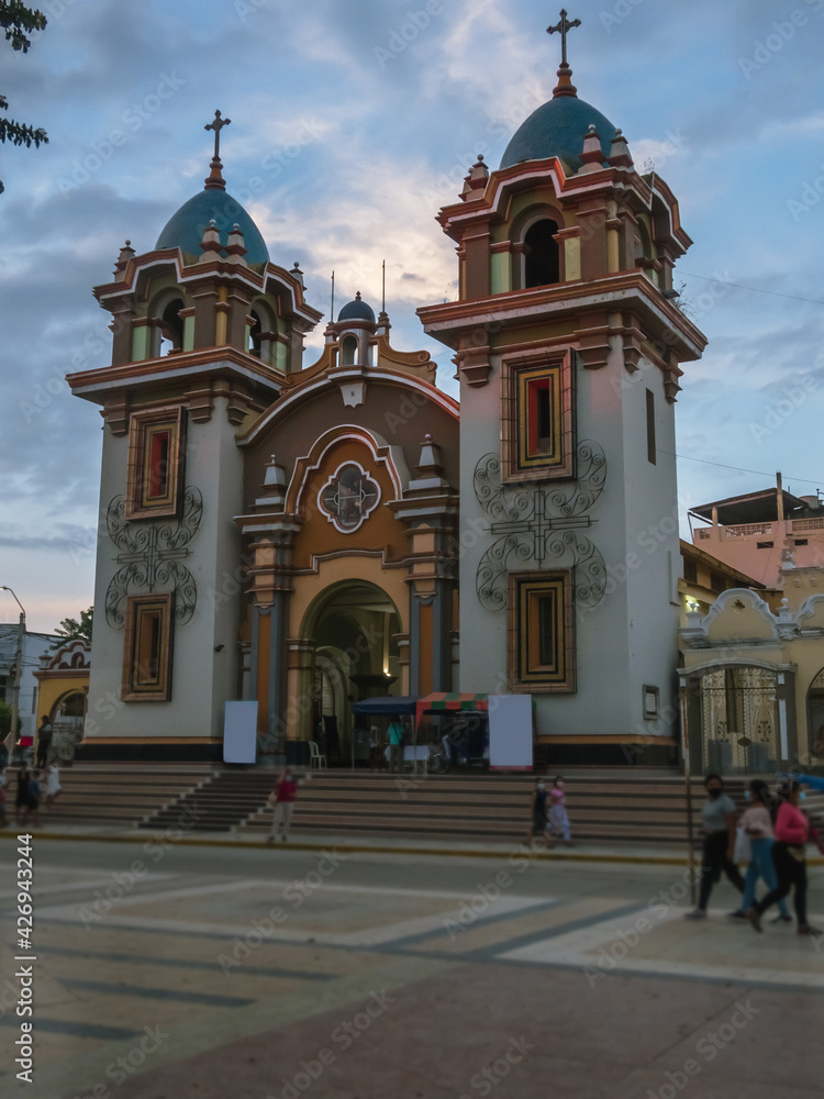 Obraz premium Cathedral of Tumbes Peru with a blue sky