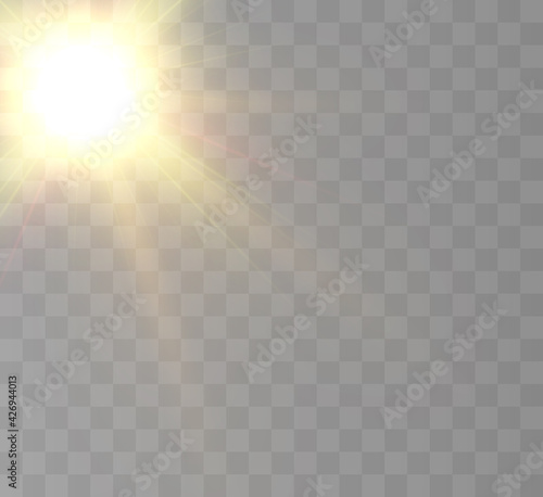 Sun on a transparent background with rays and glare vector illustration.
