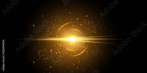 Light speed in space vector background. Luminous lights in the night sky. Vector illustration of radial space speed.