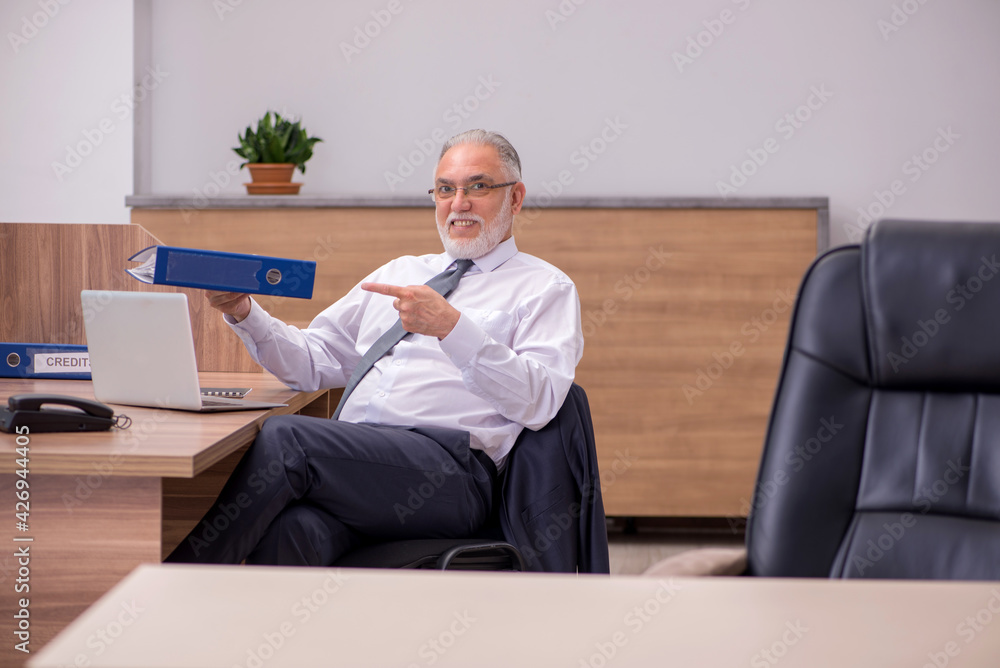 Old male employee working in the office Old male employee working in the office